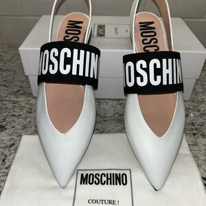 New Moschino White and Black Slingback Ballet Flats